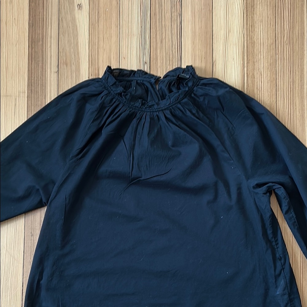 J.Crew Black Cotton Ruffle Poet Long Sleeve blouse Top Small S